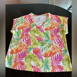 Tommy Bahama Vibrant Leaf Print V-Neck Top